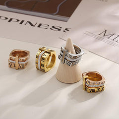 Wholesale Fashion Roman Numeral Rings Stainless Steel with Rhinestone Inlay 18K Gold Rose Gold Plated - ChicMeto