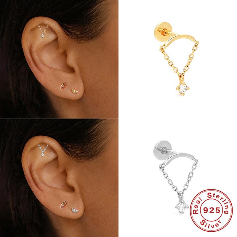 Wholesale Fashion Round Sterling Silver Inlay Zircon Ear Studs - ChicMeto