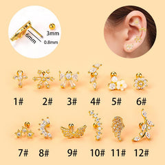 Wholesale Fashion Wings Flower Stainless Steel Copper Plating Inlay Zircon Ear Studs - ChicMeto