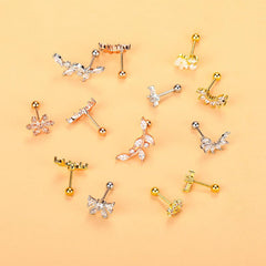 Wholesale Fashion Wings Flower Stainless Steel Copper Plating Inlay Zircon Ear Studs - ChicMeto