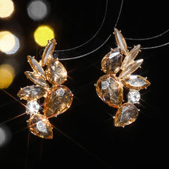 Wholesale Glam Shiny Geometric Inlay Alloy Rhinestones Zircon Drop Earrings - ChicMeto