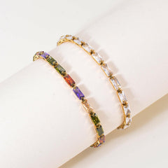 Wholesale Glam Shiny Geometric Zircon Bracelets, Stainless Steel Plating Inlay - ChicMeto