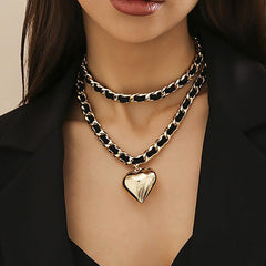 Wholesale Heart Shape Flannel Pendant Necklace Simple Style Handmade 18k Gold Plated - ChicMeto