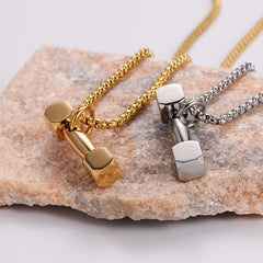 Wholesale Hip-hop Barbell Stainless Steel Plating 18K Gold Plated Pendant Necklace - ChicMeto