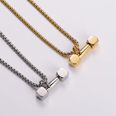 Wholesale Hip-hop Barbell Stainless Steel Plating 18K Gold Plated Pendant Necklace - ChicMeto