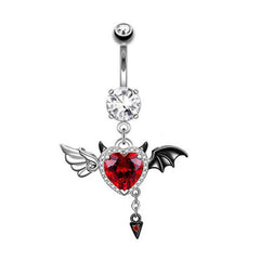 Wholesale Hip-Hop Rock Punk Heart Shape Wings Bat Stainless Steel Alloy Copper Plating Chain Inlay Rhinestones Zircon White Gold Plated Gold Plated Belly Ring - ChicMeto