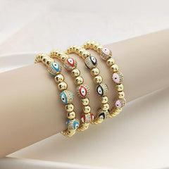 Wholesale IG Style Devil's Eye Copper Beaded Plating Inlay Zircon 18K Gold Plated Bracelets - ChicMeto