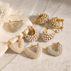 Wholesale IG Style Geometric Hollow Out 304 Stainless Steel Pearl 18K Gold Plated Earrings for Trendy Look - ChicMeto