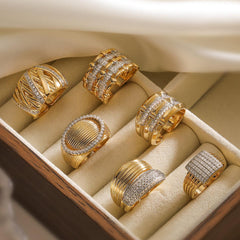 Wholesale IG Style Geometric Solid Color Copper Inlay 18K Gold Plated Zircon Open Rings - ChicMeto