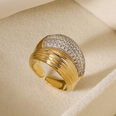 Wholesale IG Style Geometric Solid Color Copper Inlay 18K Gold Plated Zircon Open Rings - ChicMeto