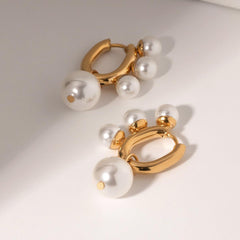 Wholesale IG Style Geometric Stainless Steel 18K Gold Plated Drop Earrings with Artificial Pearls Pair - ChicMeto