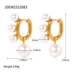 Wholesale IG Style Geometric Stainless Steel 18K Gold Plated Drop Earrings with Artificial Pearls Pair - ChicMeto