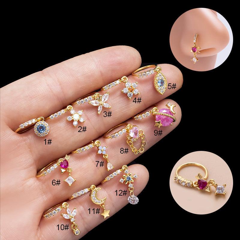 Wholesale IG Style Heart Shape Eye Butterfly Copper Plating Inlay Zircon Nose Ring - ChicMeto