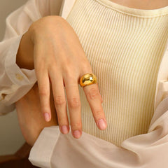 Wholesale IG Style Korean Style Geometric Round Stainless Steel Polishing 18K Gold Plated Rings - ChicMeto