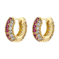 Wholesale IG Style Luxurious Shiny Round Inlay Copper Zircon 18K Gold Plated Earrings Pair - ChicMeto