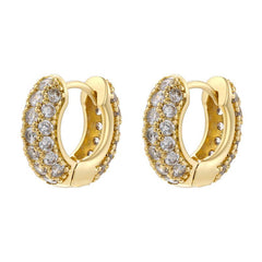 Wholesale IG Style Luxurious Shiny Round Inlay Copper Zircon 18K Gold Plated Earrings Pair - ChicMeto