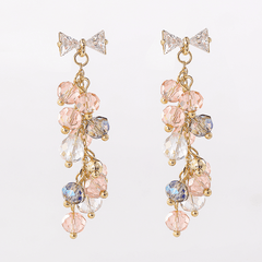 Wholesale IG Style Shiny Bow Knot Crystal Inlay Alloy Zircon Drop Earrings - ChicMeto