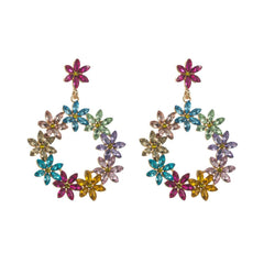 Wholesale IG Style Shiny Circle Flower Inlay Alloy Zircon Drop Earrings - ChicMeto