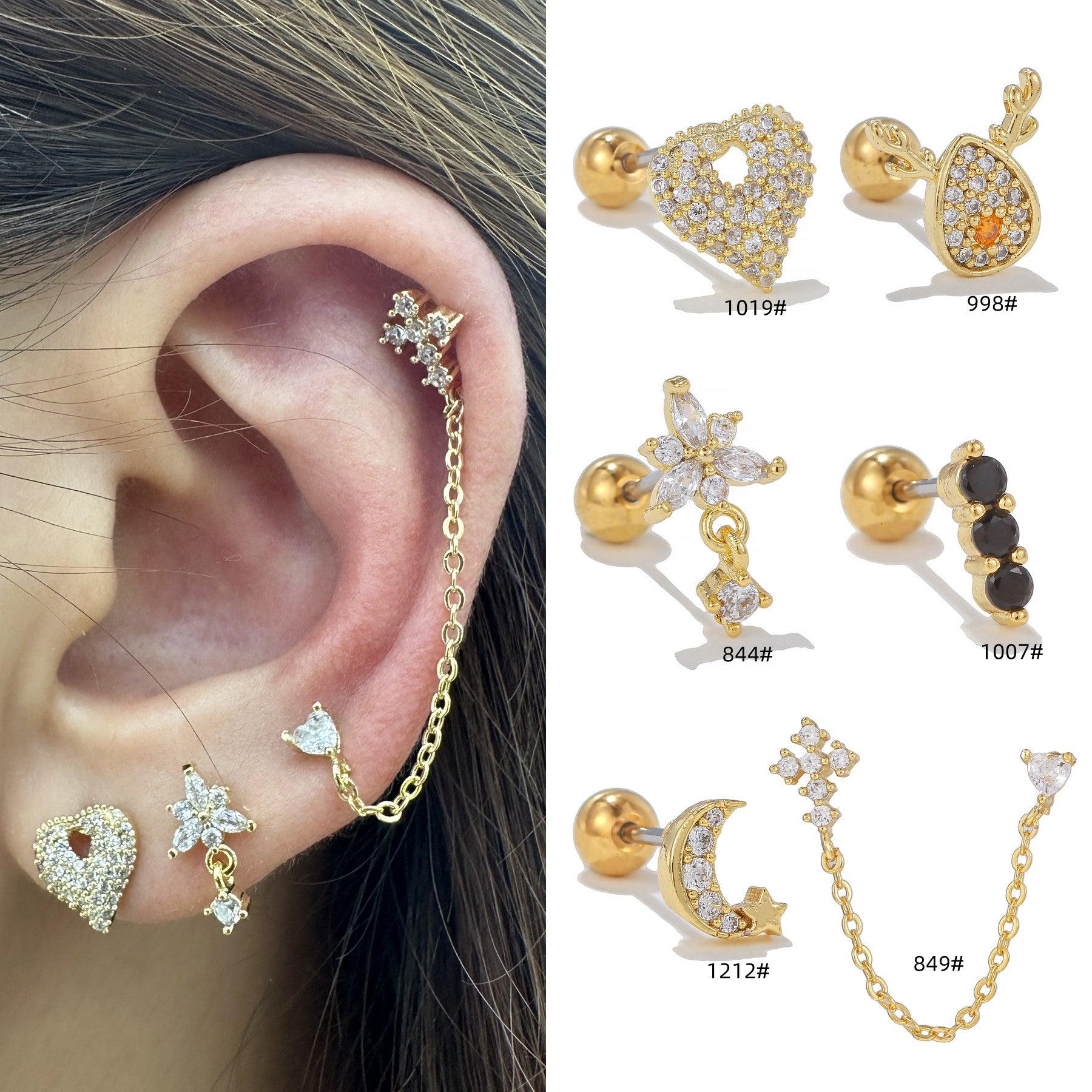 Wholesale IG Style Simple Geometric Animal Heart Shape Plating Inlay Brass Zircon 18k White Gold Plated Ear Studs - ChicMeto