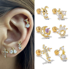 Wholesale IG Style Simple Geometric Animal Plating Inlay Brass Artificial Pearls Zircon 18k White Gold Plated Ear Studs - ChicMeto