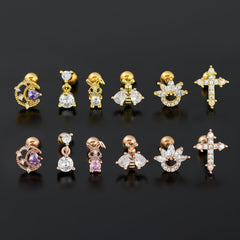 Wholesale IG Style Simple Geometric Animal Plating Inlay Brass Artificial Pearls Zircon 18k White Gold Plated Ear Studs - ChicMeto