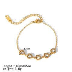 Wholesale IG Style Simple Quadrilateral Round Heart Shape Stainless Steel Zircon Inlay 18K Gold Plated Bracelets - ChicMeto