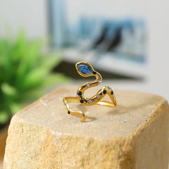 Wholesale IG Style Vacation Snake Titanium Steel Plating Inlay Zircon 18K Gold Plated Open Rings - ChicMeto