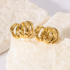 Wholesale IG Style Vintage Simple Lines Three-dimensional Hollow Out 316 Stainless Steel 18K Gold Plated Ear Studs Pair - ChicMeto