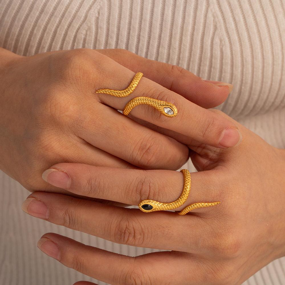 Wholesale IG Style Vintage Style Snake Stainless Steel Plating 18K Gold Plated Open Rings - ChicMeto