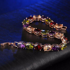 Wholesale Inlaid Oval Cut Colorful Zircon Bangle Bracelet Women's Anniversary Gift - ChicMeto