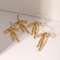 Wholesale Ins Style Bow Knot Drop Earrings Stainless Steel 18K Gold Plated - ChicMeto