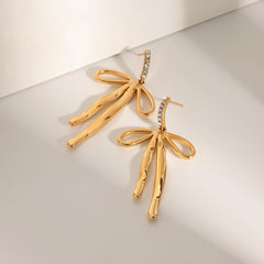 Wholesale Ins Style Bow Knot Drop Earrings Stainless Steel 18K Gold Plated - ChicMeto