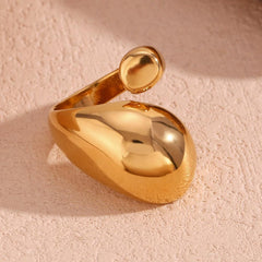 Wholesale Ins Style Classic Water Droplets Open Rings Stainless Steel 18K Gold Plated - ChicMeto