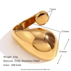 Wholesale Ins Style Classic Water Droplets Open Rings Stainless Steel 18K Gold Plated - ChicMeto