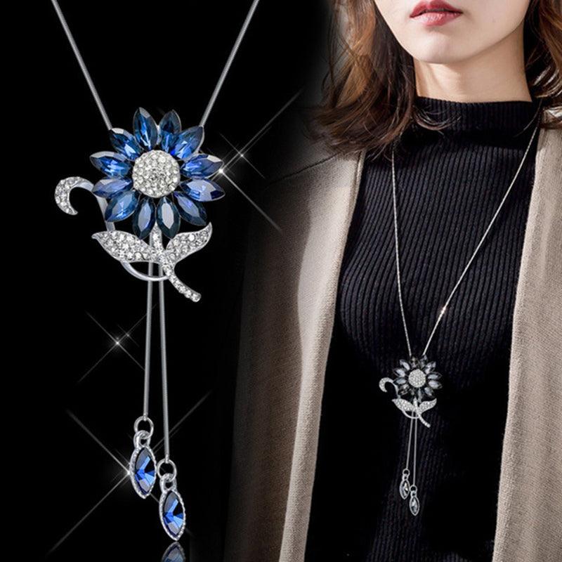 Wholesale Lady Flower Alloy Glass Copper Plated Artificial Rhinestones Women's Sweater Chain - ChicMeto