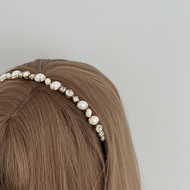 Wholesale Lady Korean Style Geometric Alloy Inlay Artificial Pearls Zircon Hair Band - ChicMeto