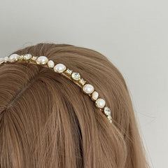 Wholesale Lady Korean Style Geometric Alloy Inlay Artificial Pearls Zircon Hair Band - ChicMeto