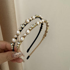 Wholesale Lady Korean Style Geometric Alloy Inlay Artificial Pearls Zircon Hair Band - ChicMeto