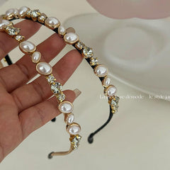 Wholesale Lady Korean Style Geometric Alloy Inlay Artificial Pearls Zircon Hair Band - ChicMeto