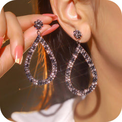 Wholesale Luxurious Shiny Water Droplets Inlay Alloy Rhinestones Drop Earrings - ChicMeto