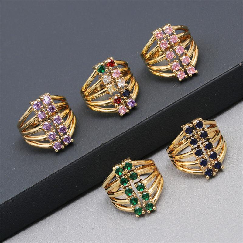 Wholesale Luxurious Square Copper Plating Inlay Zircon Gold Plated Open Rings - ChicMeto