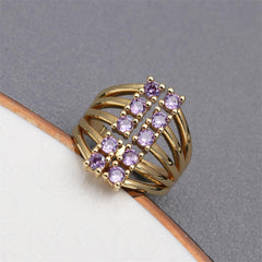 Wholesale Luxurious Square Copper Plating Inlay Zircon Gold Plated Open Rings - ChicMeto