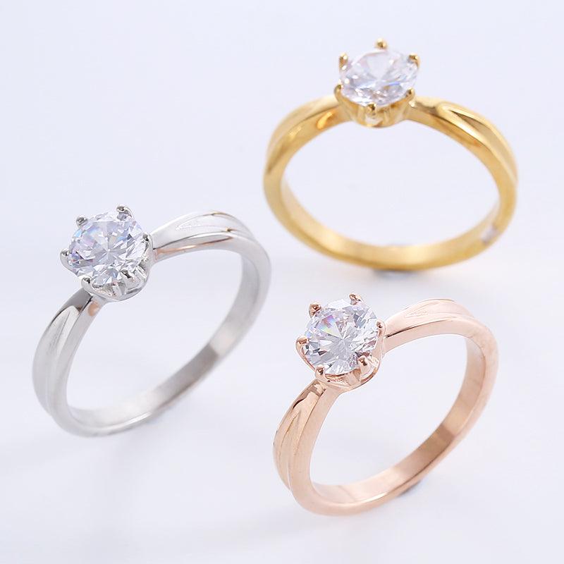 Wholesale Minimalist Stainless Steel Rings | 18K Gold & Rose Gold Plated with Zircon Inlays - ChicMeto