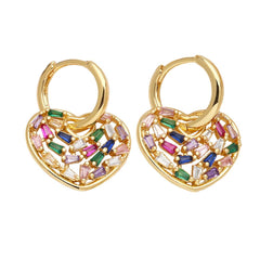 Wholesale Modern Simple Style Heart Shape Hollow Out Inlay Copper Zircon 18K Gold Plated Drop Earrings Pair - ChicMeto