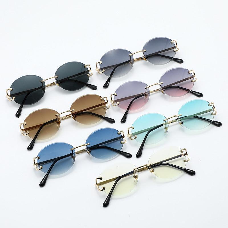 Wholesale Modern Style Streetwear Round PC Round Frame Frameless Women's Sunglasses - ChicMeto