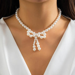 Wholesale Modern Sweet Shiny Bow Knot Beaded Imitation Pearl Knitting Women's Necklace - ChicMeto