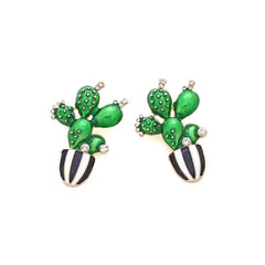 Wholesale Novelty Cactus Enamel Alloy Rhinestones Ear Studs - ChicMeto