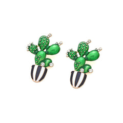 Wholesale Novelty Cactus Enamel Alloy Rhinestones Ear Studs - ChicMeto