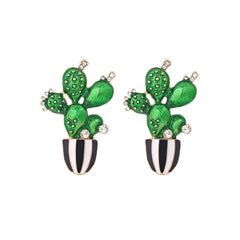 Wholesale Novelty Cactus Enamel Alloy Rhinestones Ear Studs - ChicMeto