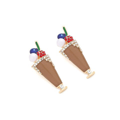 Wholesale Novelty Ice Cream Wine Glass Enamel Alloy Rhinestones Ear Studs - ChicMeto